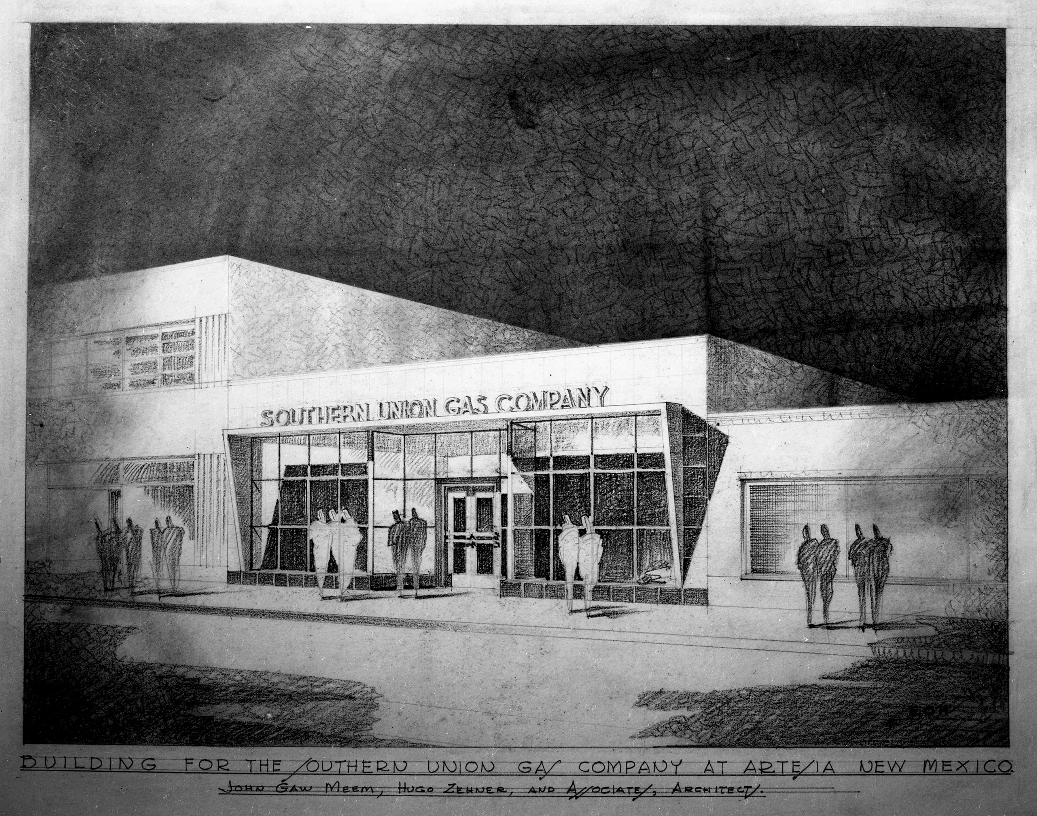 John Gaw Meem, conceptual rendering, Southern Union Gas Company Building