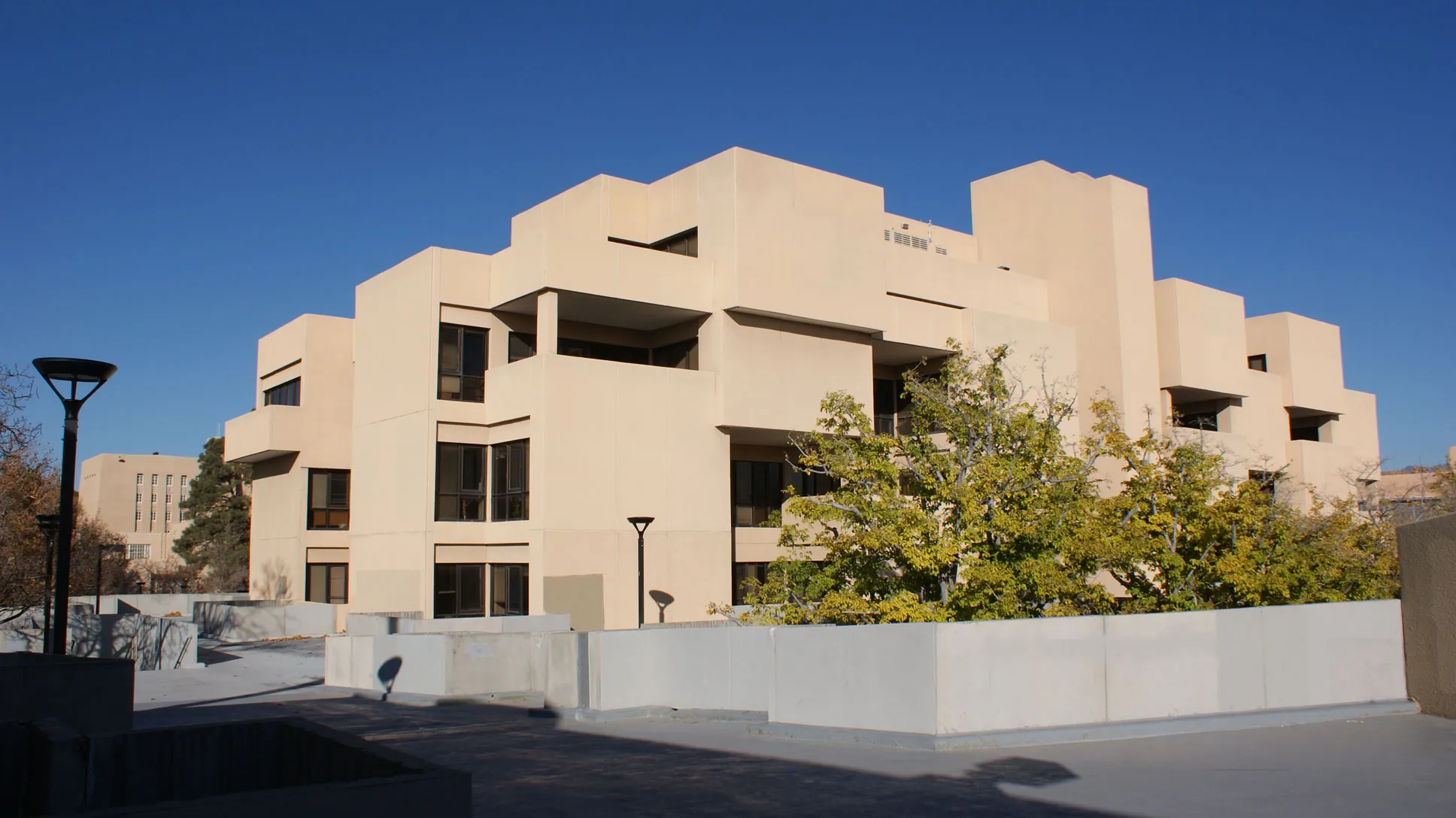 View from exterior elevated walkways at the Humanities Building