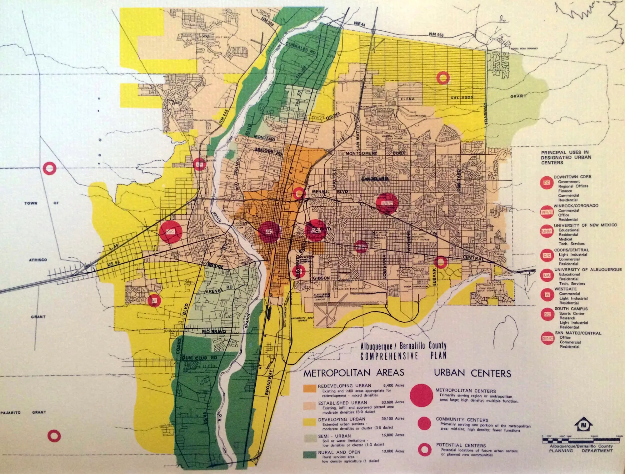 Map showing multicentered development in the Albuquerque metropolitan area.