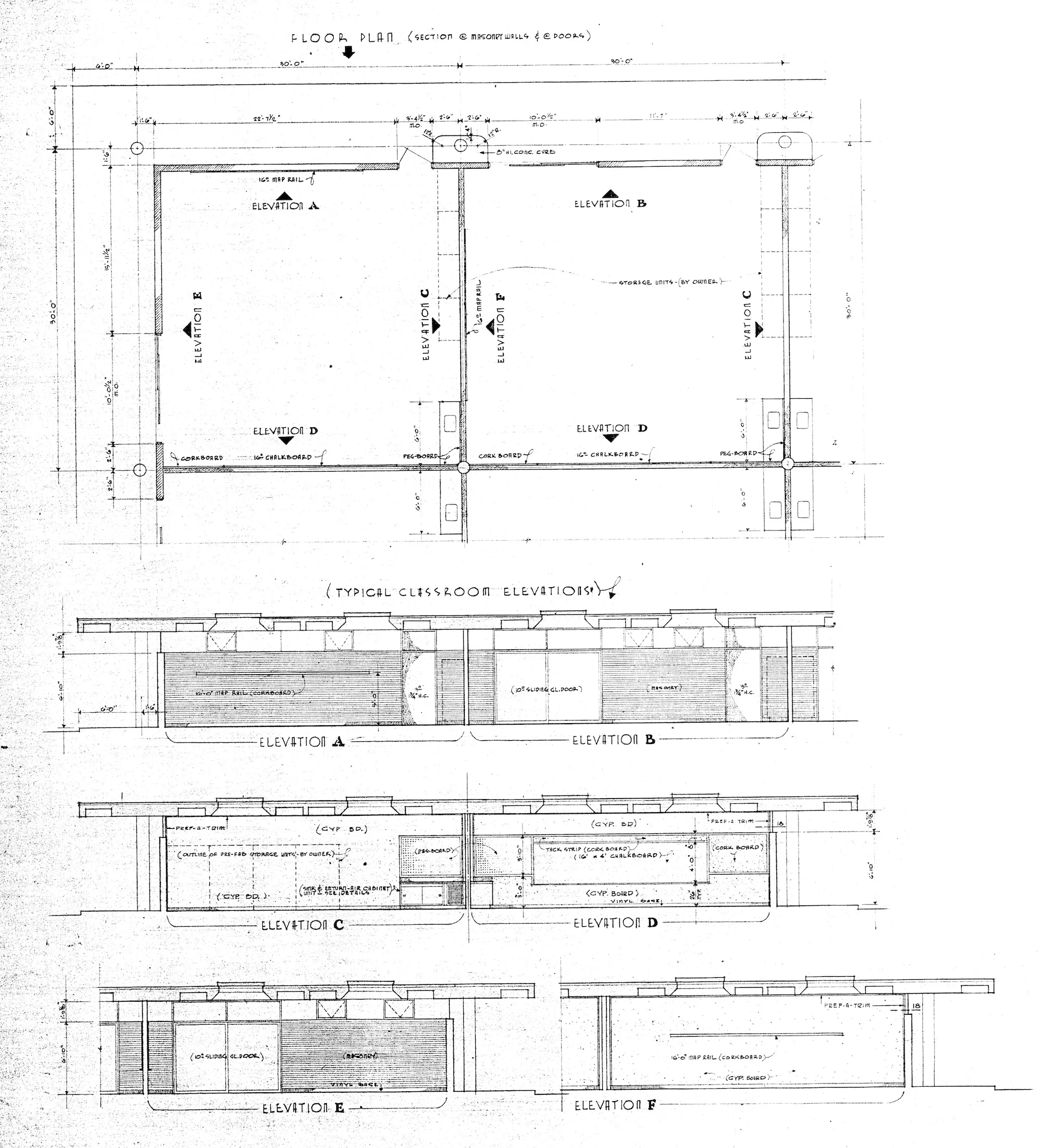 Typical classroom plan and elevations.