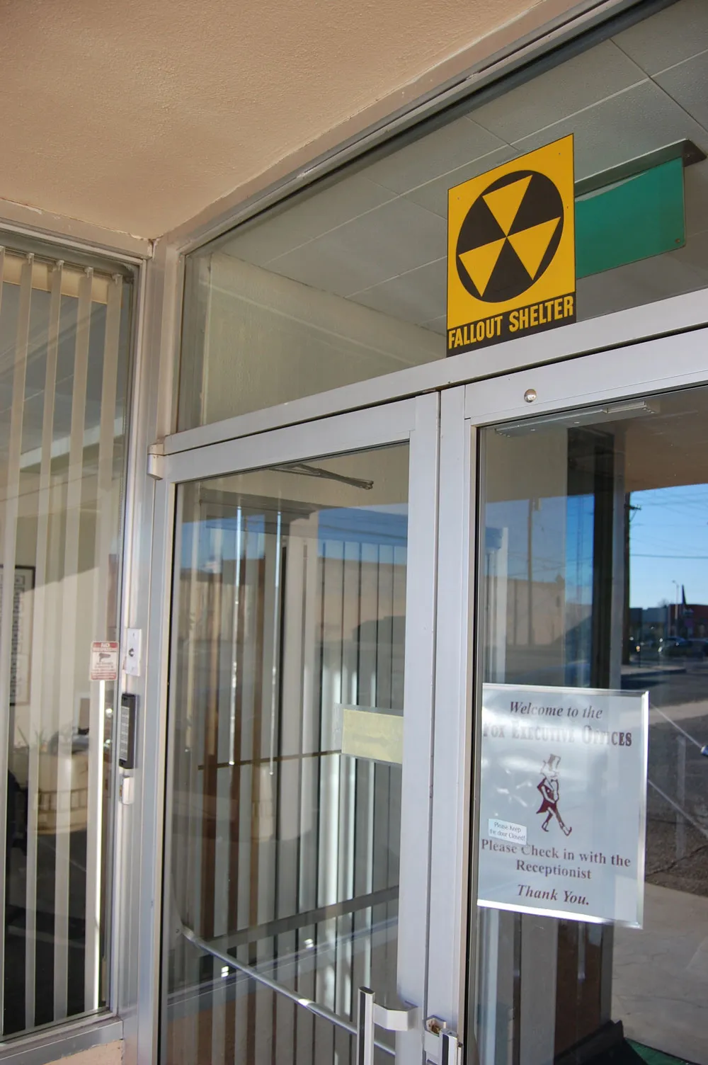 Entrance with fallout shelter sign