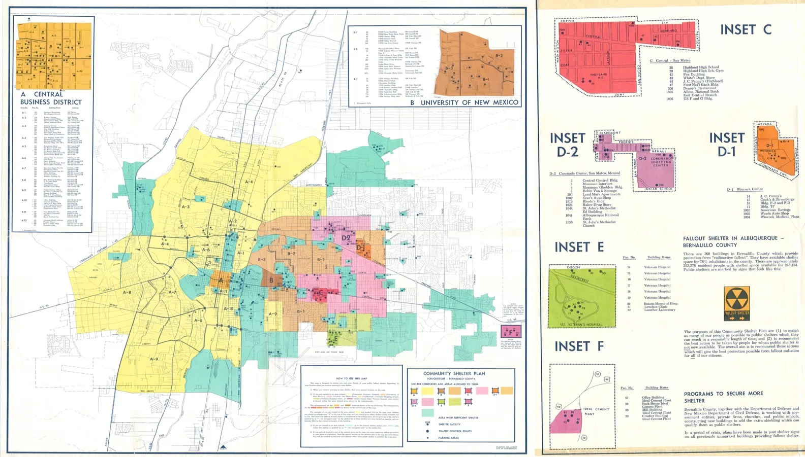 Community Shelter Plan showing fallout shelters in Albuquerque